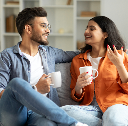 couple talking on the couch